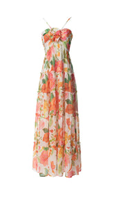 Maxikleid mit Spaghettiträgern und Blumenmuster